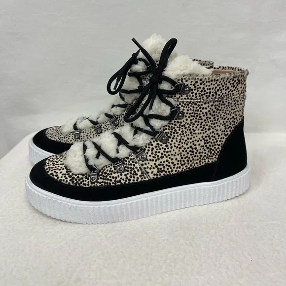 AQUA Womens Mini Pony Dots Beige Faux Fur Platform Hi Top Sneakers sz 8 NWT - Picture 5 of 11